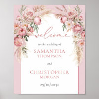 Blush peonies pampas boho arch wedding welcome