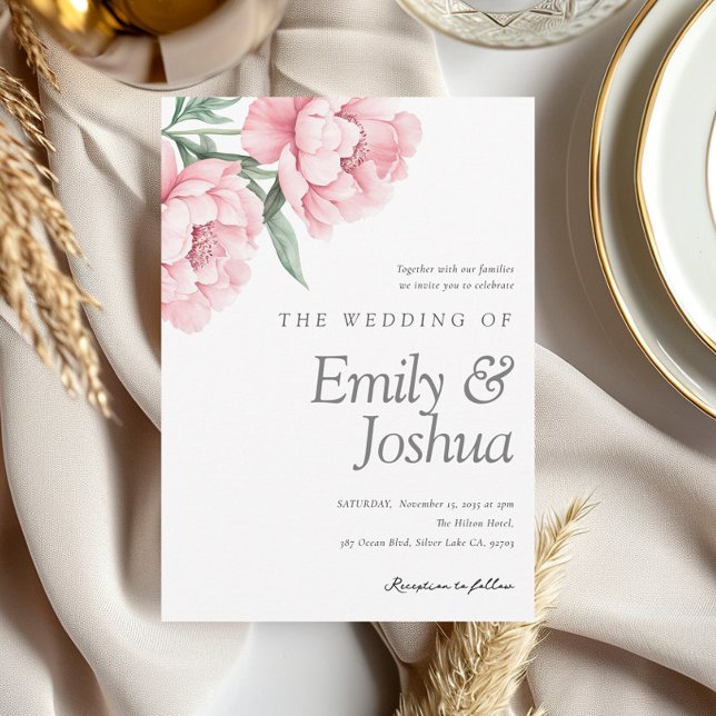 Blush Peonnies Floral Wedding Invitation (Creator Uploaded)