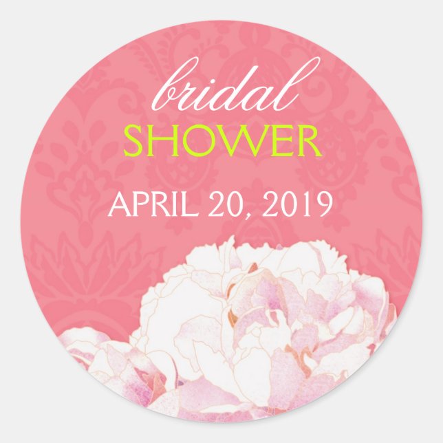 Blush Peony Coral Pink Bridal Shower Classic Round Sticker (Front)