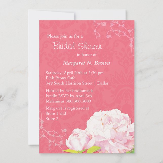 Blush Peony Coral Pink Bridal Shower Invitation (Front)