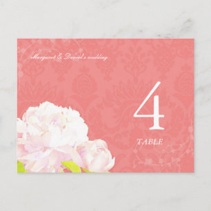 Blush Peony Coral Wedding Table Number Postcard