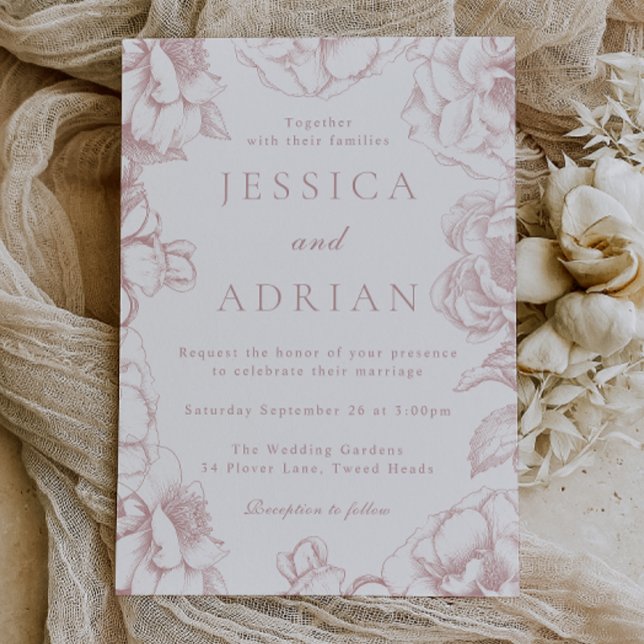 Blush Peony Elegant Floral Wedding Invitation (Creator Uploaded)