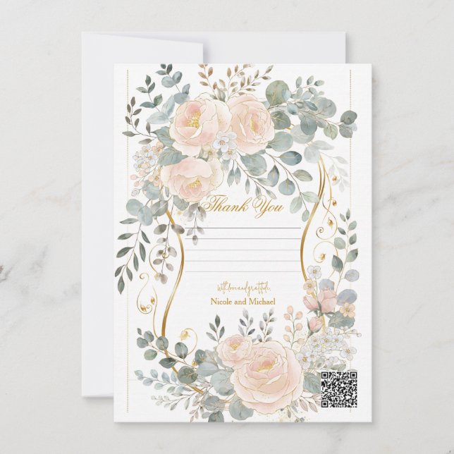 Blush Peony & Eucalyptus Botanical Floral Wedding  Invitation (Front)