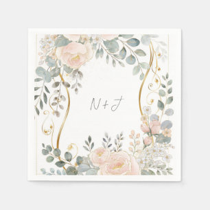 Blush Peony & Eucalyptus Botanical Floral Wedding  Napkin
