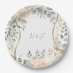 Blush Peony & Eucalyptus Botanical Floral Wedding  Paper Plate