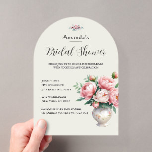 Blush Peony Floral Arch Bridal Shower  Acrylic Invitations