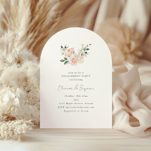 Blush Peony Floral Arch Minimal Engagement Party Invitation