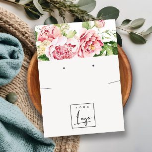 Blush Peony Floral Logo Earring Necklace Display Business Card