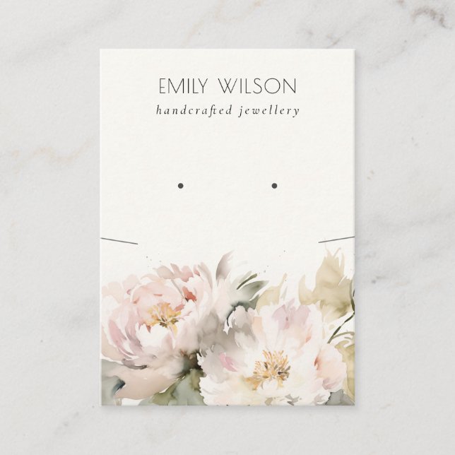 Blush Peony Floral Necklace Earring Combo Display Business Card (Front)