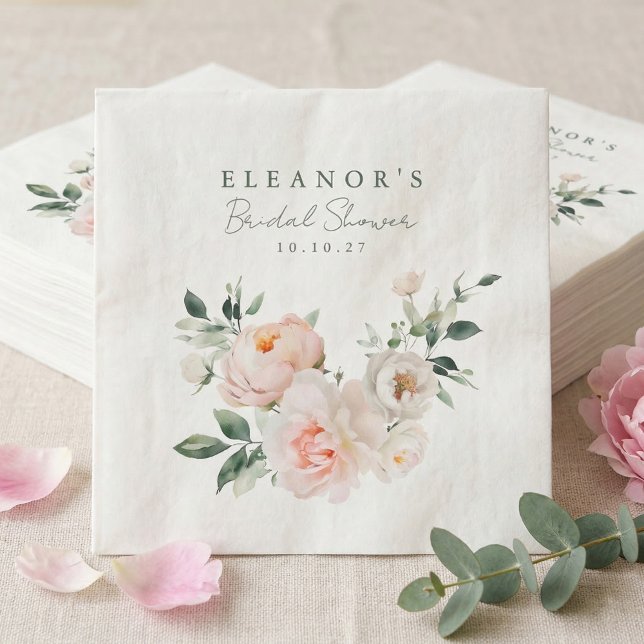 Blush Peony Floral Watercolor Pink Bridal Shower Napkin (Creator Uploaded)