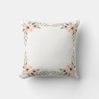 Blush Peony Floral Watercolor Wedding Corner Frame Cushion