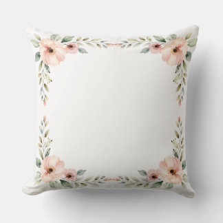 Blush Peony Floral Watercolor Wedding Corner Frame Cushion