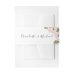 Blush Peony Floral Wedding Invitation Belly Band