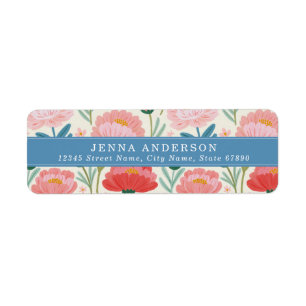 Blush Peony Flowers Background Address Label