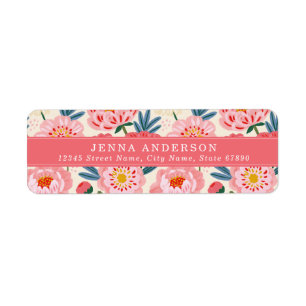 Blush Peony Flowers Background Address Label