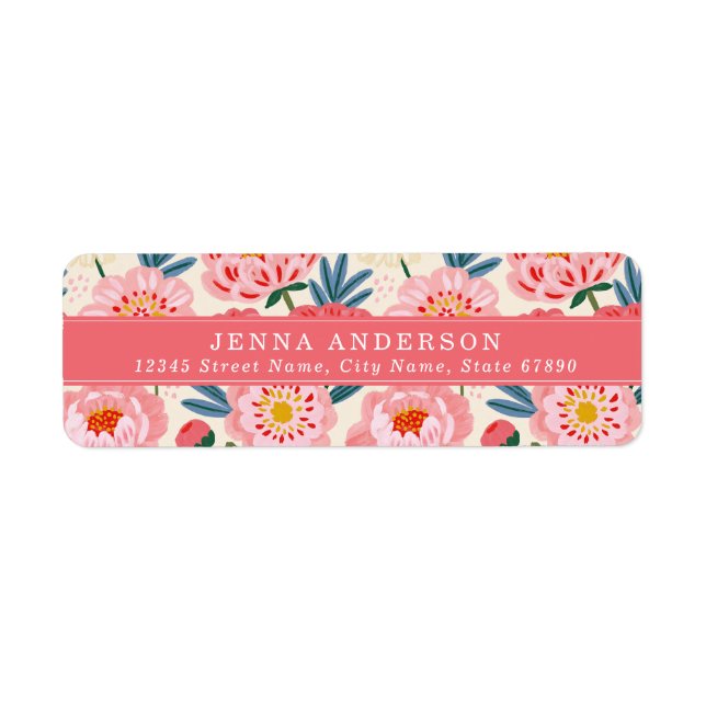 Blush Peony Flowers Background Address Label (Front)