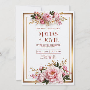Blush Peony Gilded Double Frame Wedding Invitation