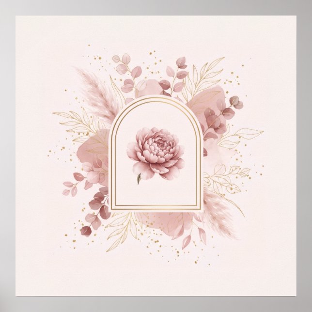 Blush Peony Gold Arch Pampas Botanical Art Poster (Front)