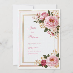 Blush Peony Gold Botanical Frame Wedding Invitation