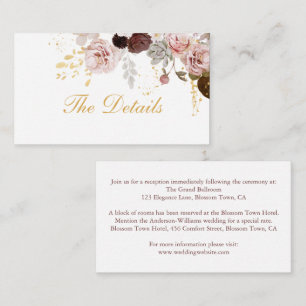 Blush Peony & Gold Burgundy Floral Wedding Details Enclosure Card