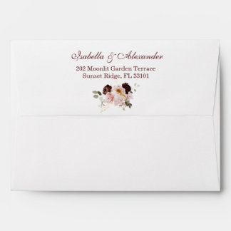 Blush Peony & Gold Burgundy Floral Wedding Envelope