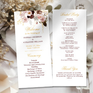 Blush Peony & Gold Burgundy Floral Wedding Program