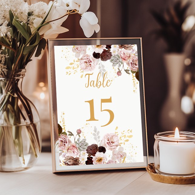 Blush Peony & Gold Burgundy Wedding Table Number (Creator Uploaded)