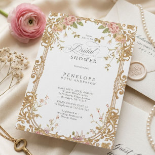 Blush Peony Gold Floral Bridal Shower Invitation