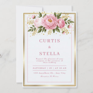 Blush Peony Gold Foil Frame Wedding Invitation