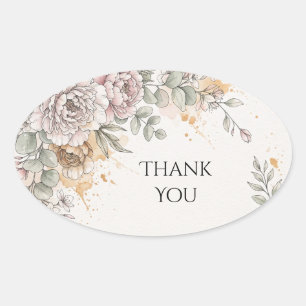 Blush Peony Gold Wedding Thank You Oval Sticker