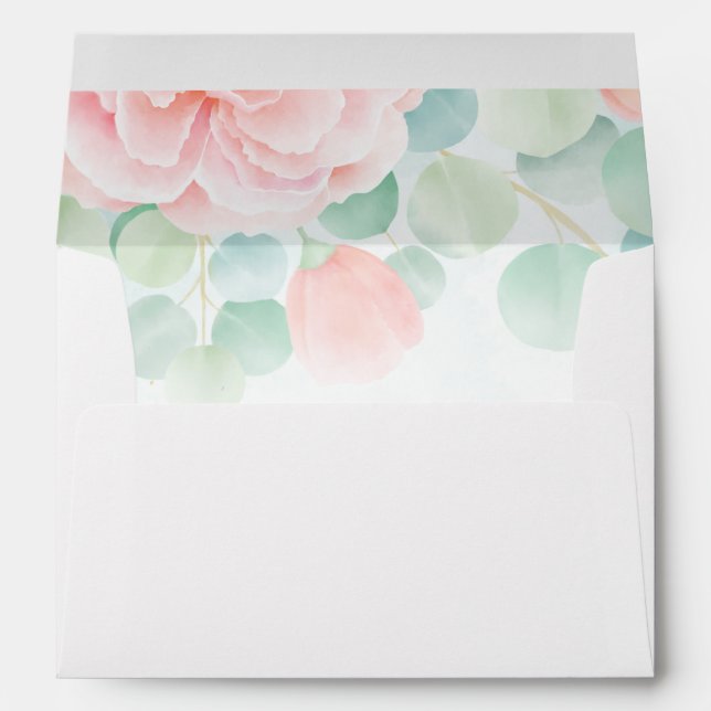 Blush Peony Greenery Eucalyptus Watercolor Wedding Envelope (Back (Bottom))