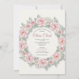 Blush Peony Rose Wreath Bridal Shower Invitation