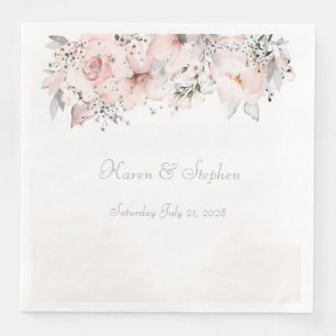 Blush Peony Silver Eucalyptus Wedding Napkin