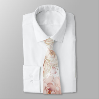Blush Peony Watercolor Floral Wedding Tie