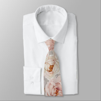 Blush Peony Watercolor Floral Wedding Tie