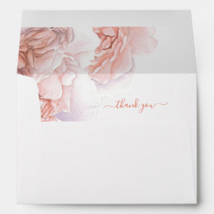Blush peony watercolor peach colour floral wedding envelope