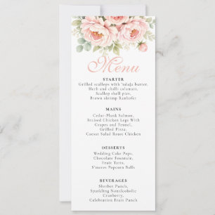 Blush Peony Wedding Menu Card