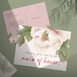 Blush Peony Will You Be My Maid of Honour Proposal Postcard