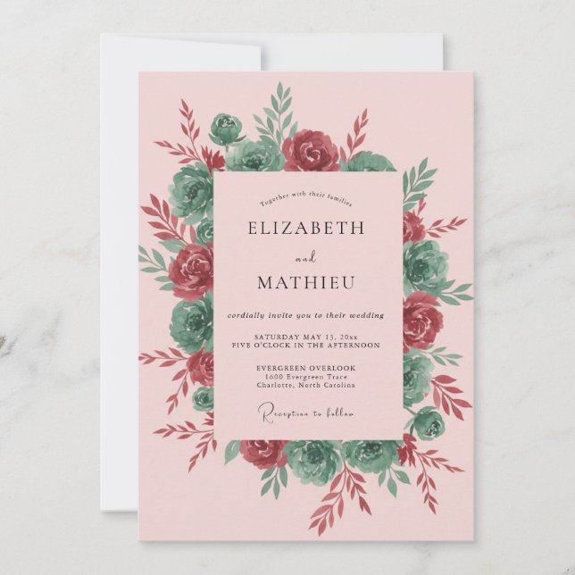 Blush Peony Wreath Wedding Invitation (Front)