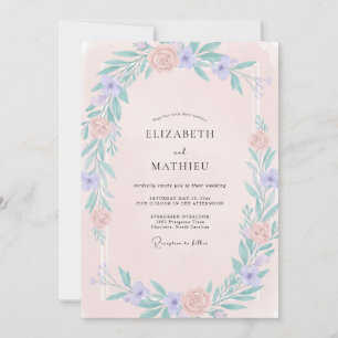 Blush Periwinkle Wildflower Wedding Invitation