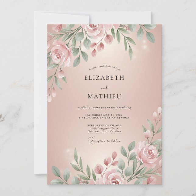 Blush Petal Foliage Wedding Invitation (Front)