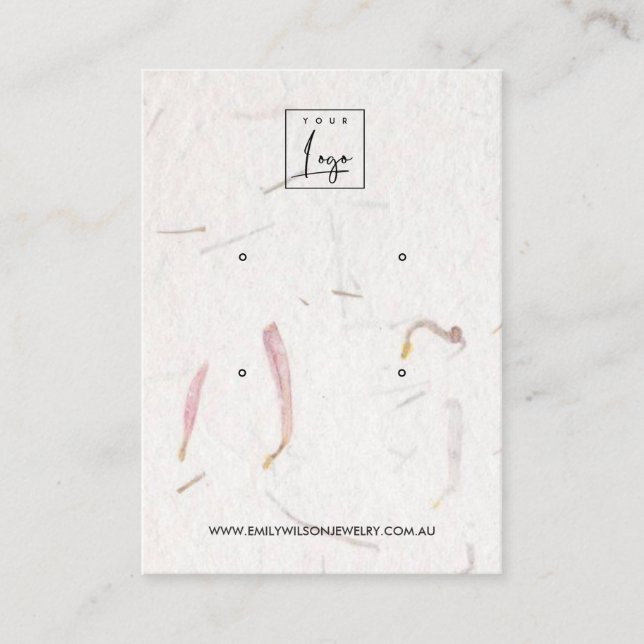 BLUSH PETAL HANDMADE PAPER  2 STUD EARRING DISPLAY BUSINESS CARD (Front)
