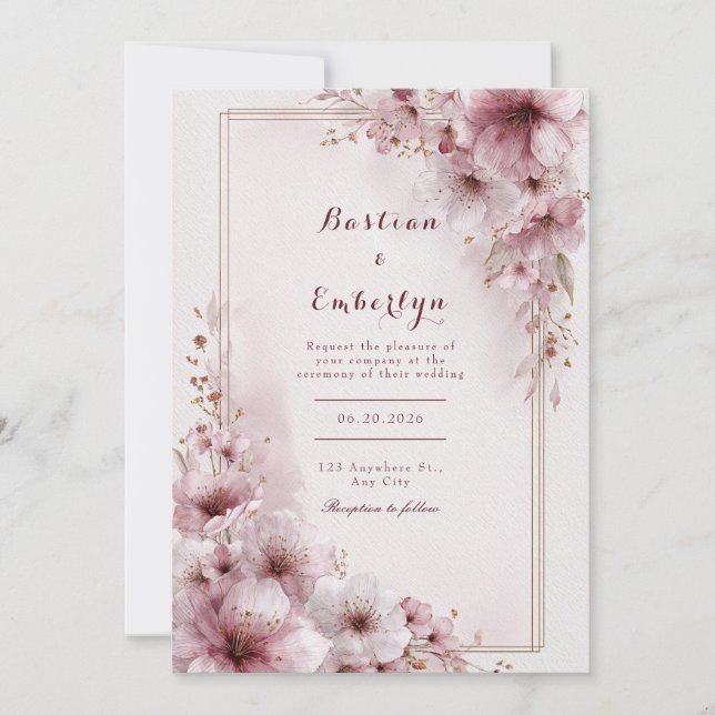 Blush Petal Romantic Floral Wedding  Invitation (Front)