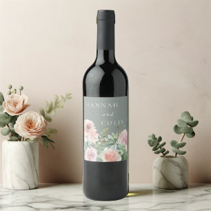 Blush Petals & Sage Succulents Minimal Botanical Wine Label