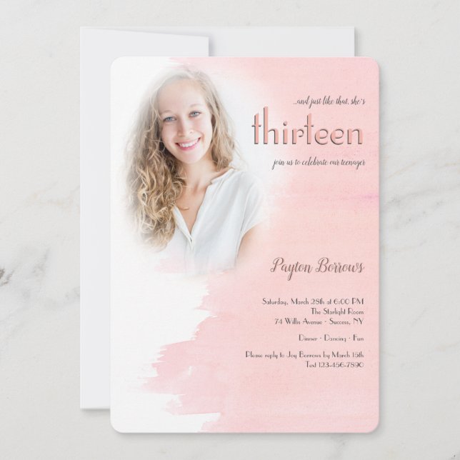 Blush Photo Birthday Party Invitations (Front)