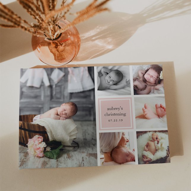Blush Photo Collage Christening or Baptism Guest Book (Creator Uploaded)