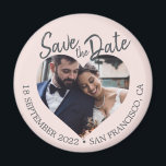Blush Photo Modern Script Save the Date Magnet<br><div class="desc">Blush photo modern script save the date magnet featuring a centered heart-shaped photo area with soft blush tones and hand-lettered script text. This design highlights your engagement photo while clearly sharing the wedding date and location, making it ideal for couples who want a personal and visually warm announcement. Perfect for...</div>