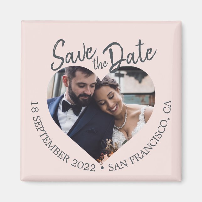 Blush Photo Modern Script Save the Date Magnet (Front)