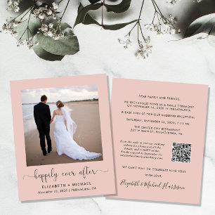 Blush Photo QR Code Wedding Reception Invitation