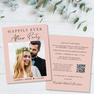 Blush Photo QR Code Wedding Reception Invitation